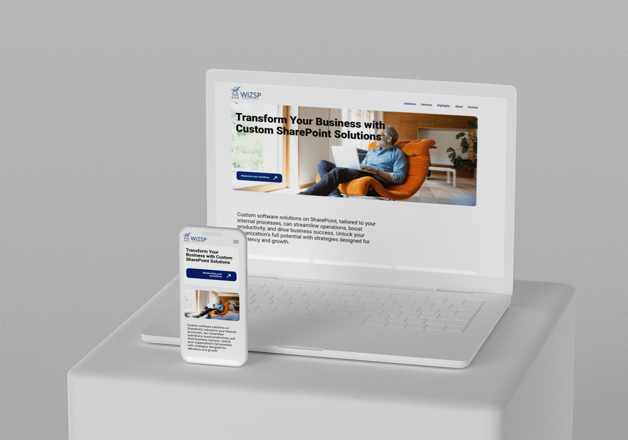 wizsp.com - WIZSP Custom SharePoint Solutions Simplify Digital Transformation Mockup 01 - HERMIT - Bespoke Web Experiences